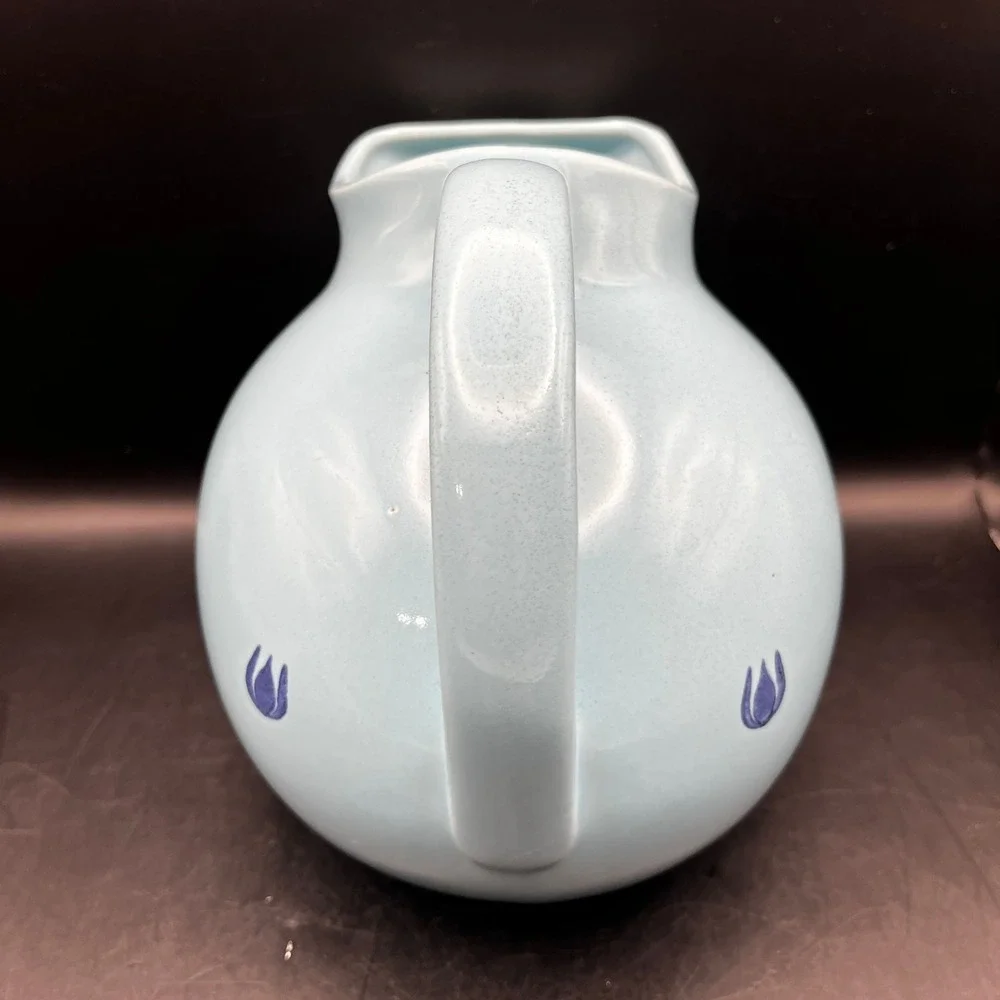 Vtg Light Blue Ceramic Cronin Ball Pitcher Ice Lip USA 1950 7